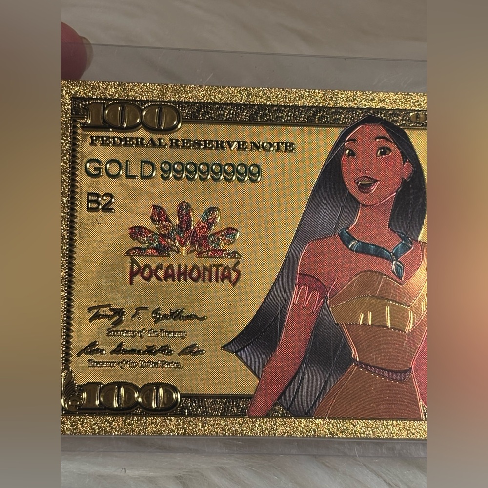24k gold foil plated Pocahontas Banknote Disney Collectible - Picture 4 of 8